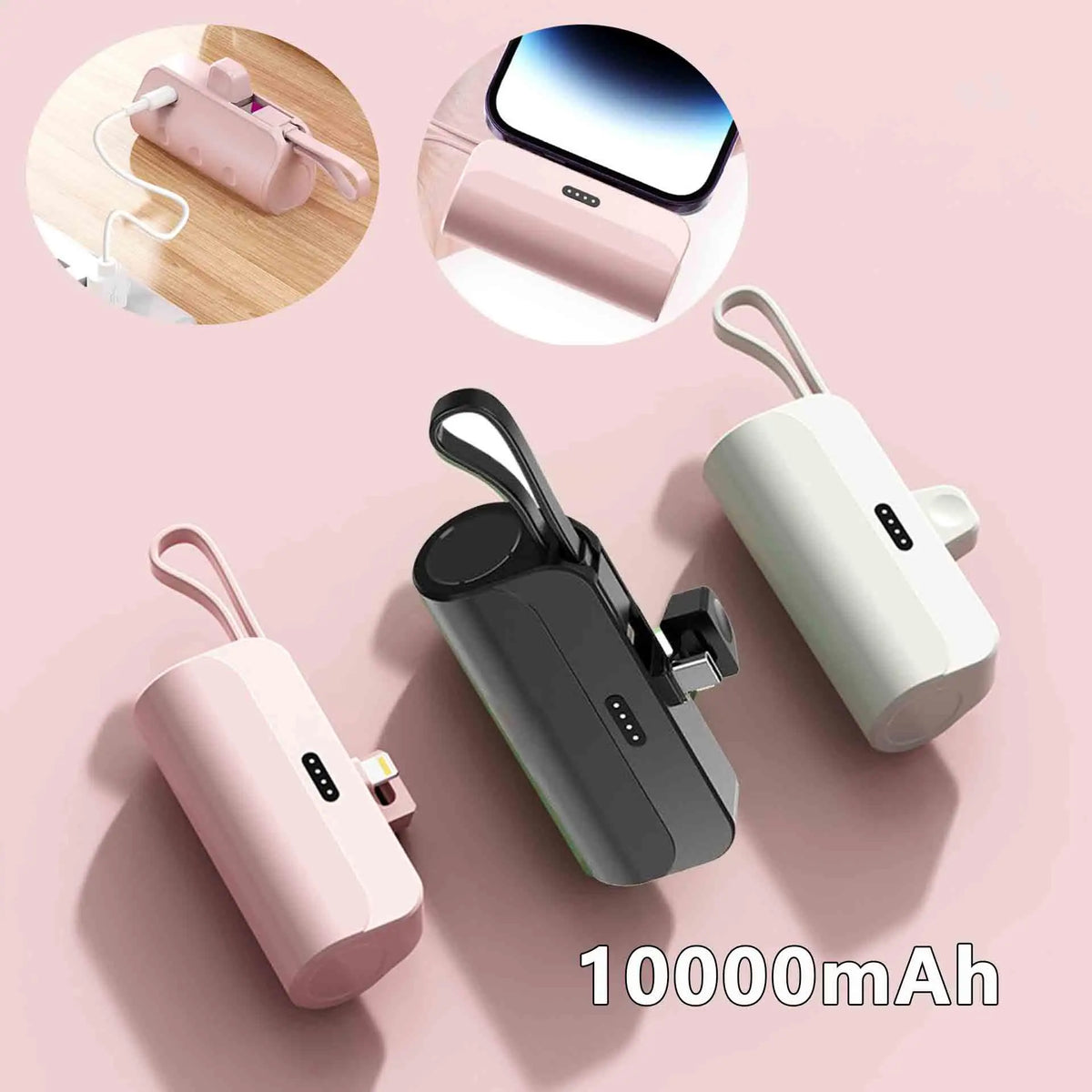 10,000mAh Mini Capsule Power Bank - Plug and Play External Battery Charger for Samsung and iPhone