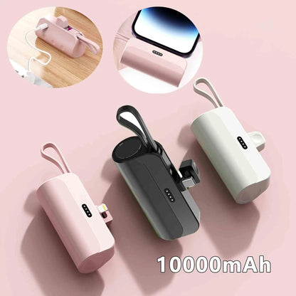 10,000mAh Mini Capsule Power Bank - Plug and Play External Battery Charger for Samsung and iPhone