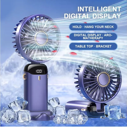 Rechargeable USB Handheld Portable Mini Fan with Foldable Cooling Fan 5 Speed for Students Car Office Desk Outdoor for Gift