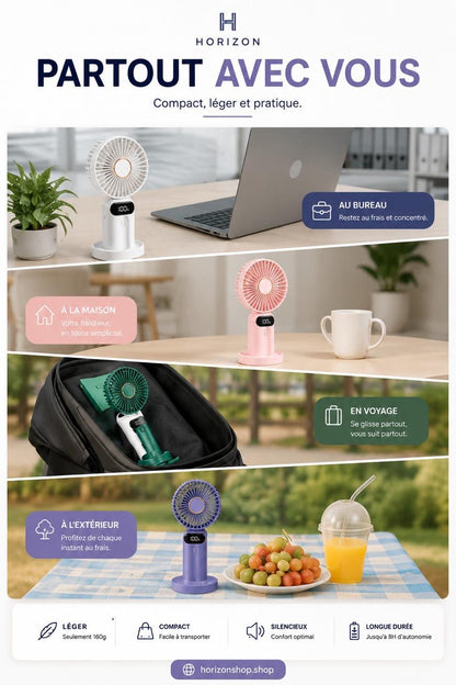 Ventilateur Portable Rechargeable USB – Flexible, 5 Vitesses, Ultra-Silencieux