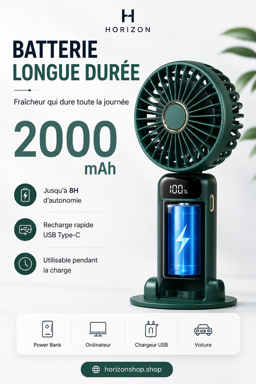 Ventilateur Portable Rechargeable USB – Flexible, 5 Vitesses, Ultra-Silencieux
